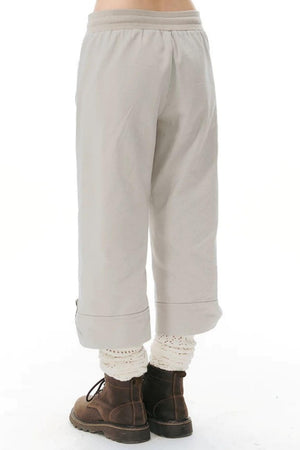 Ribbed Waist Rolled Hem Mid-Length Pants