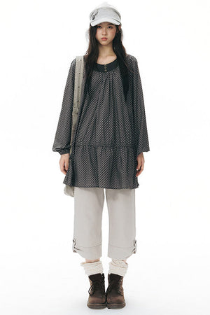 Ribbed Waist Rolled Hem Mid-Length Pants