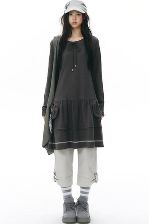 Ribbed Waist Rolled Hem Mid-Length Pants