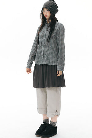 Ribbed Waist Rolled Hem Mid-Length Pants
