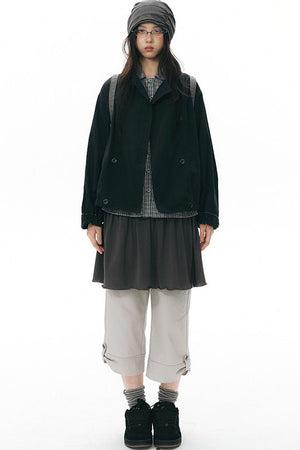 Ribbed Waist Rolled Hem Mid-Length Pants