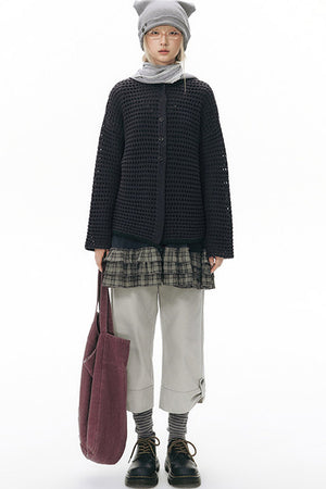 Ribbed Waist Rolled Hem Mid-Length Pants