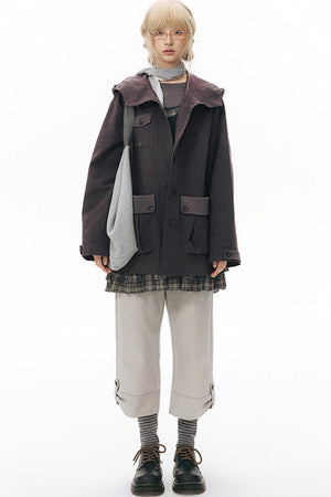 Ribbed Waist Rolled Hem Mid-Length Pants
