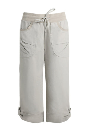 Ribbed Waist Rolled Hem Mid-Length Pants