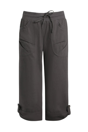Ribbed Waist Rolled Hem Mid-Length Pants