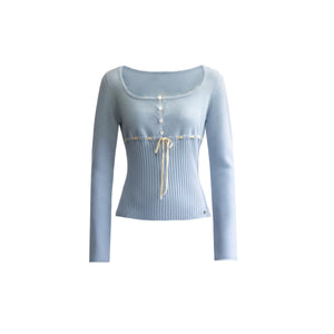 Ribbon Knit Tie-Up Top