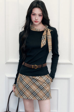 Ribbon Slim-Fit Blouse And Skirt Set-Up