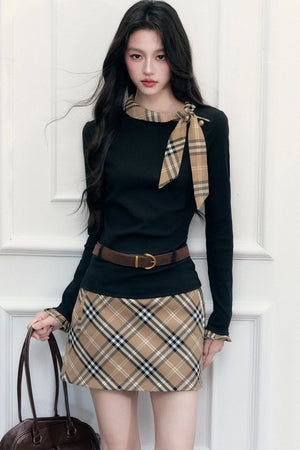 Ribbon Slim-Fit Blouse And Skirt Set-Up