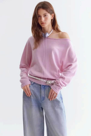 Rolled Edge Off-Shoulder Wool Sweater