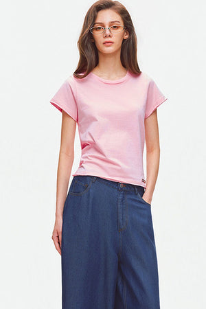 Rolled Hem Cotton T-Shirt