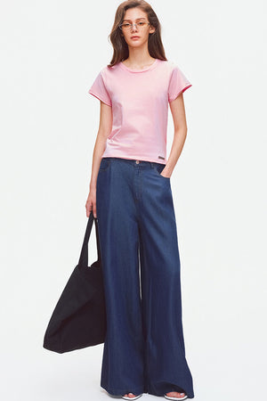 Rolled Hem Cotton T-Shirt