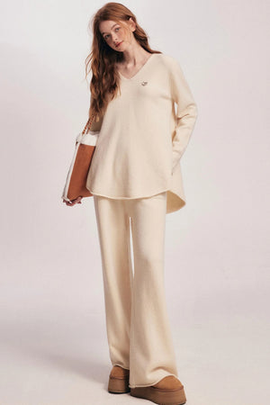 Rolled Sweater & Wide-Leg Pants Set-Up