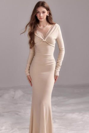 Roman V-Neck Curve Waist Slim Dress
