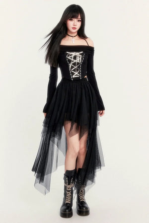 Romantic Ash Strappy Mesh Skirt Set-Up