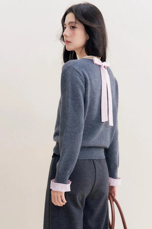 Romantic Check Wool-Blend V-Neck Sweater