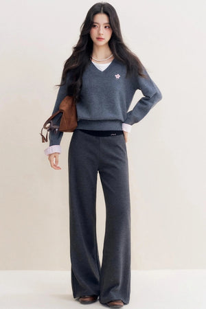 Romantic Check Wool-Blend V-Neck Sweater