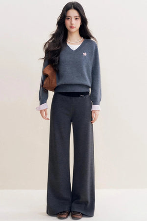 Romantic Check Wool-Blend V-Neck Sweater
