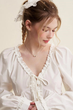 Romantic Lace Bow Tie V-Neck Shirt