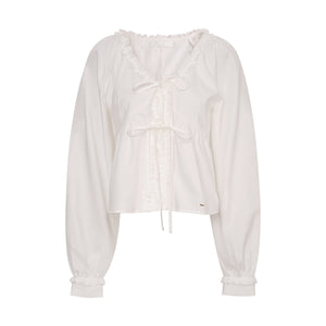 Romantic Lace Bow Tie V-Neck Shirt