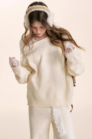 Romantic Lace Wool Sweater Set-Up