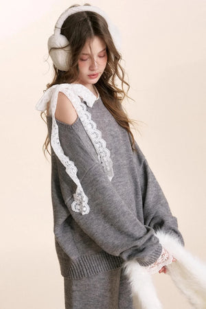 Romantic Lace Wool Sweater Set-Up