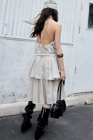 Romantic Peach Sequin Halter Two-Piece Set-Up