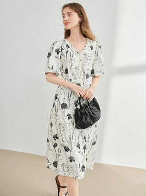 Romantic Smudge Ink Floral Dress
