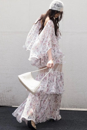 Romantic Two-Piece Floral 3D Ruffle Skirt Set-Up