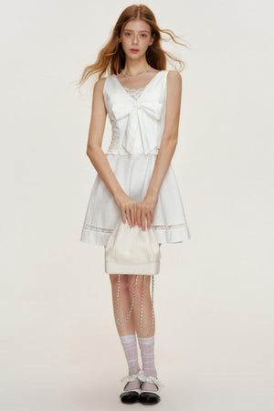 Romantic V-Neck Tencel Dress With Base Top Set-Up