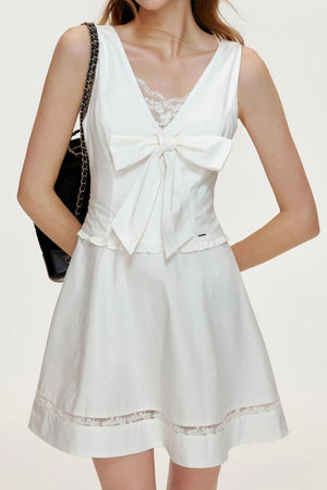 Romantic V-Neck Tencel Dress With Base Top Set-Up