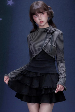 Rose Brooch Striped Top