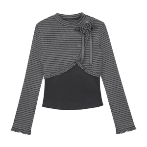 Rose Brooch Striped Top