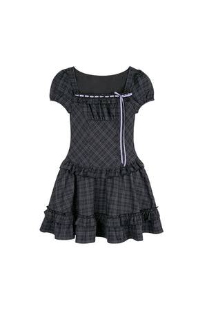 Rose Plaid Lolita Square Neck Dress