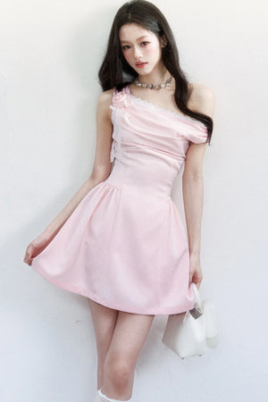 Rose Satin Off-Shoulder Dress
