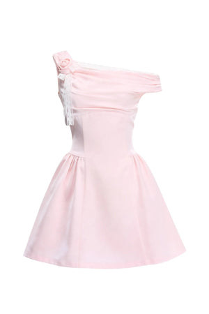 Rose Satin Off-Shoulder Dress