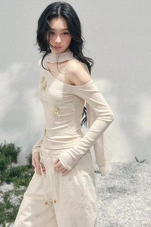 Rose Whisper Off-Shoulder Blouse