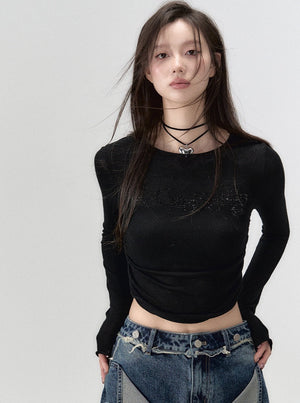 Round neck knit long sleeve t-shirt