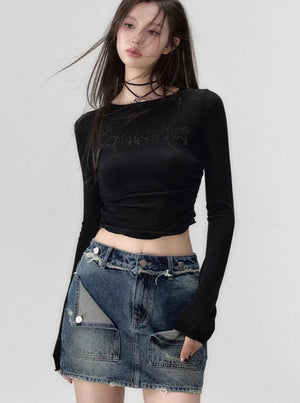 Round neck knit long sleeve t-shirt