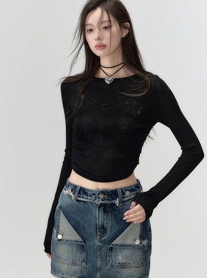 Round neck knit long sleeve t-shirt