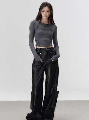 Round neck knit long sleeve t-shirt