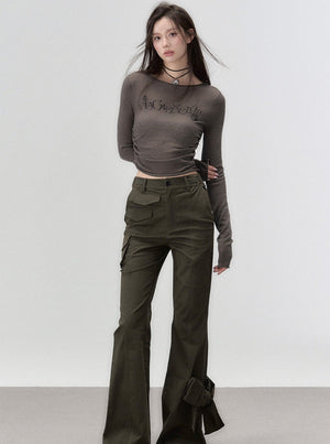 Round neck knit long sleeve t-shirt