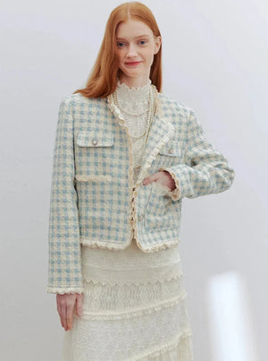 Round neck lace shoulder pads jacket