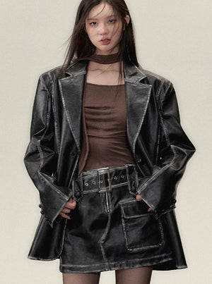 rubbed leather dress two-piece Set-up