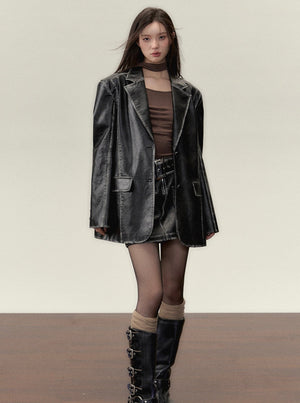 rubbed leather dress two-piece Set-up