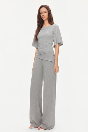 Ruched Modal Cotton Top and Wide-Leg Pants Set-Up