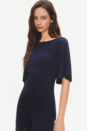 Ruched Modal Cotton Top and Wide-Leg Pants Set-Up