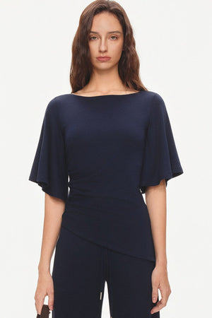 Ruched Modal Cotton Top and Wide-Leg Pants Set-Up