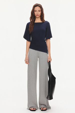 Ruched Modal Cotton Top and Wide-Leg Pants Set-Up