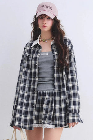 Ruched Plaid Lace Dress Set-Up