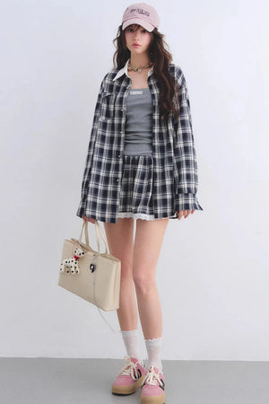 Ruched Plaid Lace Dress Set-Up